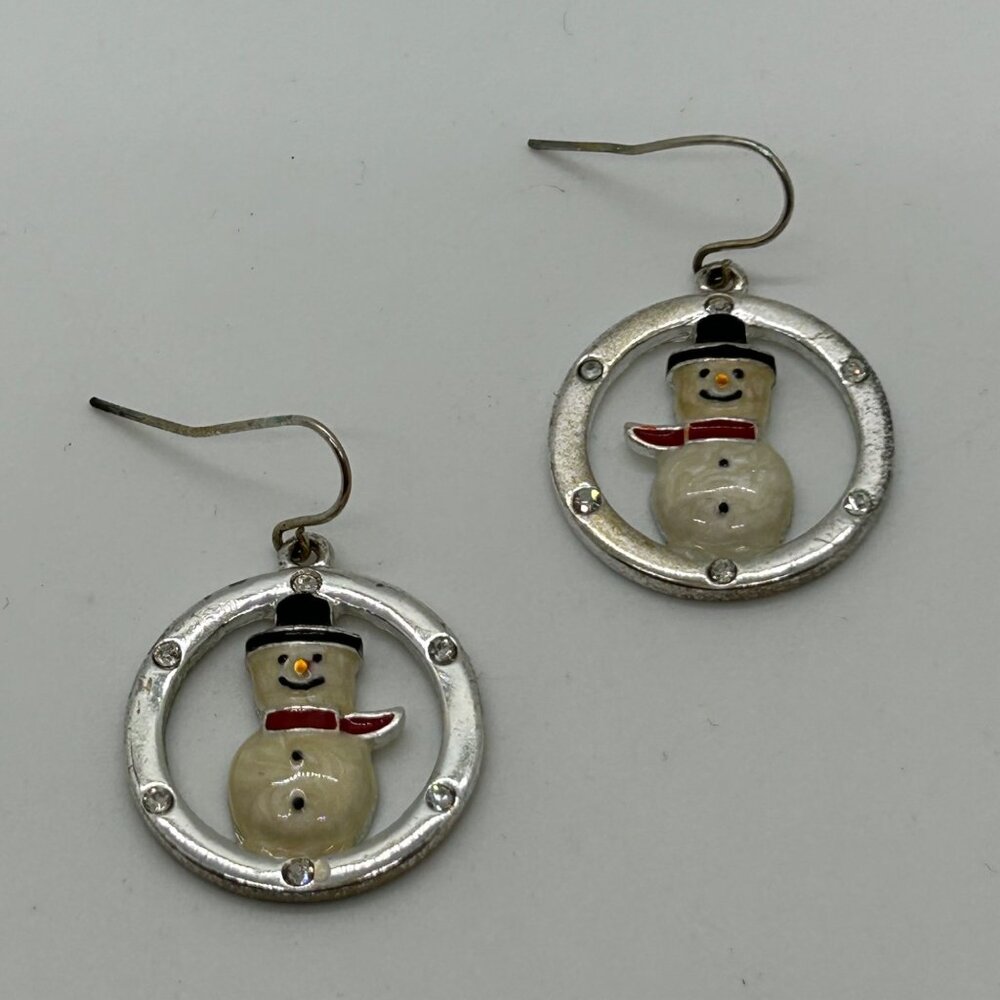 Vintage Kenneth Cole Snowman Earrings Pierced Silver-Tone Holiday Rhinestones - Picture 3 of 16